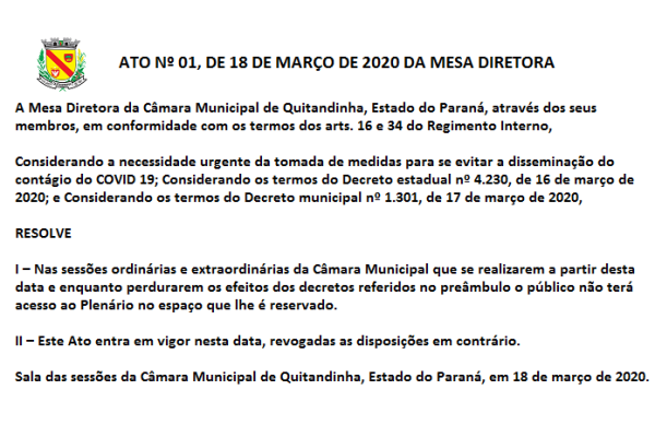 ATO Nº 01-2020 - Sessões sem acesso de público